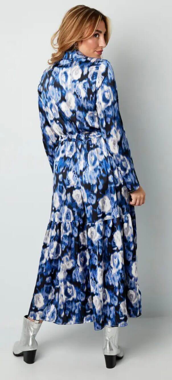 YMING Dames Casual Revers Jurk Button Down Shirt Jurk Bloemenprint Maxi
