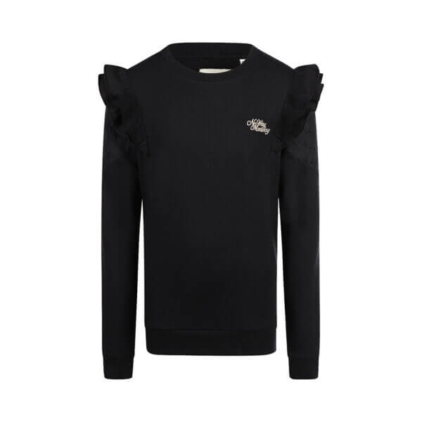 No Way Monday meisjes sweater zwart broderie ruffles