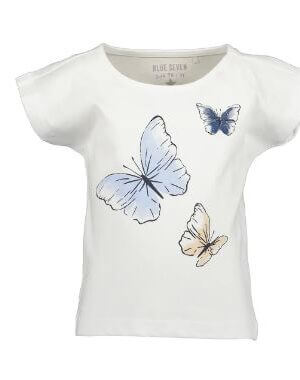 Blue seven t-shirt butterflies white
