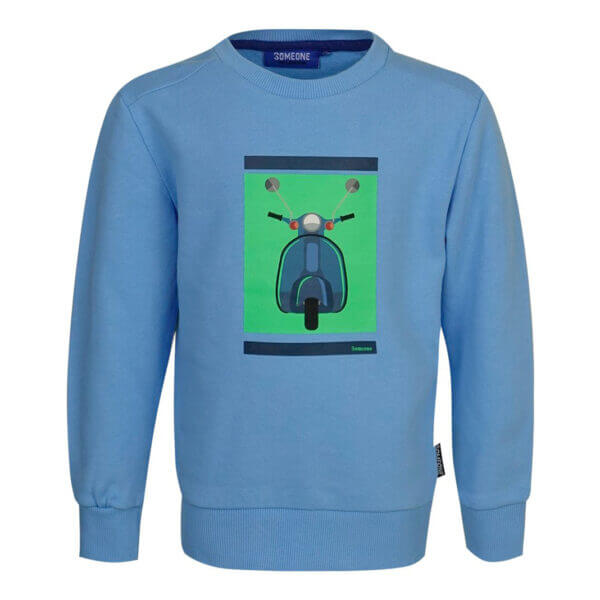 Someone sweater wheels blue