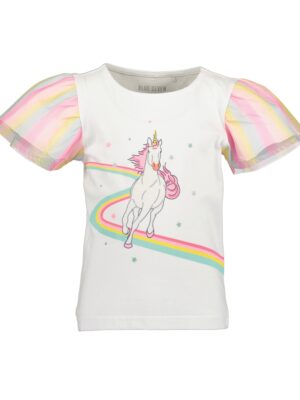 Blue Seven t-shirt met unicorn met regenboog mouwen white