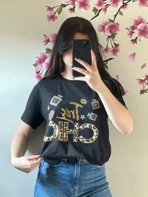 T-shirt très chique zwart/goud