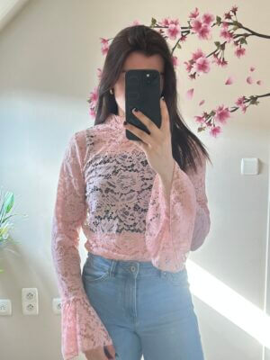All lace top licht roze