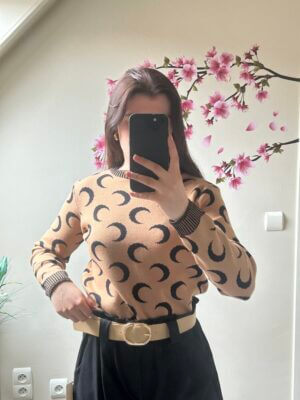 Trui met halve maantjes Kamel/zwart