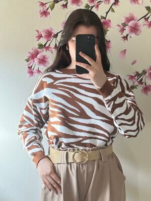 Trui met print beige/bruin