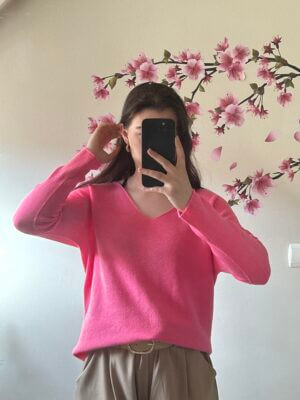 Trui Lore V-hals fushia