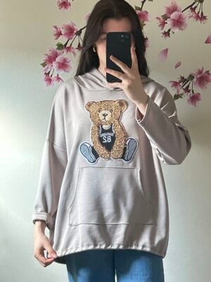 Hoodie van zachte sweaterstof met beer beige