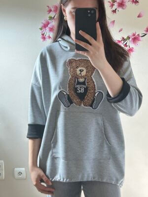 Hoodie van zachte sweaterstof met beer grijs