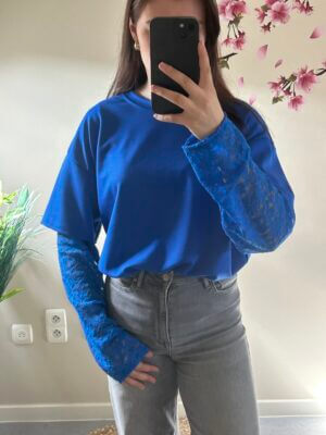 Lace sleeve sweat blauw