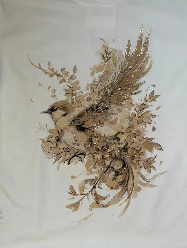 T-shirt met vogel bruin/goud - Afbeelding 2