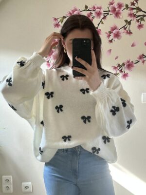 Trui oversized met strikjes zwart/wit