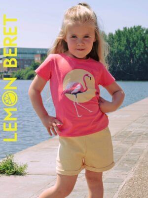 Lemon Beret t-shirt flamingo coral