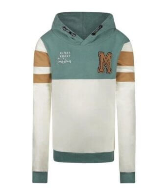 No Way Monday jongens hoodie petrol off white bruin capuchon LAATSTE STUK 128