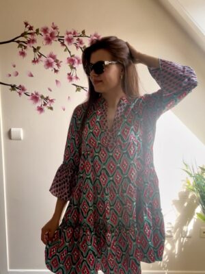 Jurk happy print groen/roze