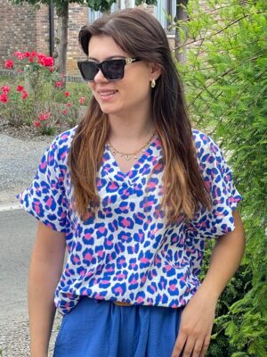 Blouse met print roze en blauw
