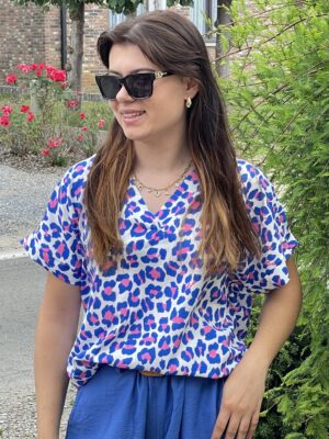 Blouse met print roze en blauw