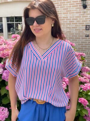 Blouse streepjes roze/blauw