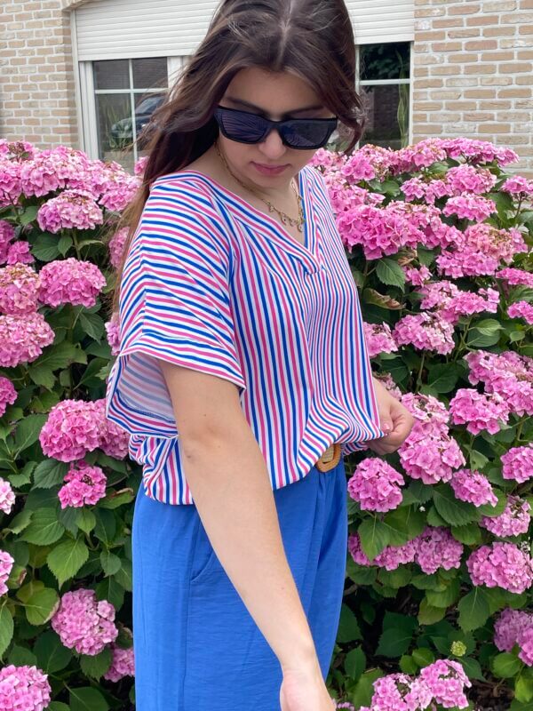 Blouse streepjes roze/blauw - Afbeelding 2