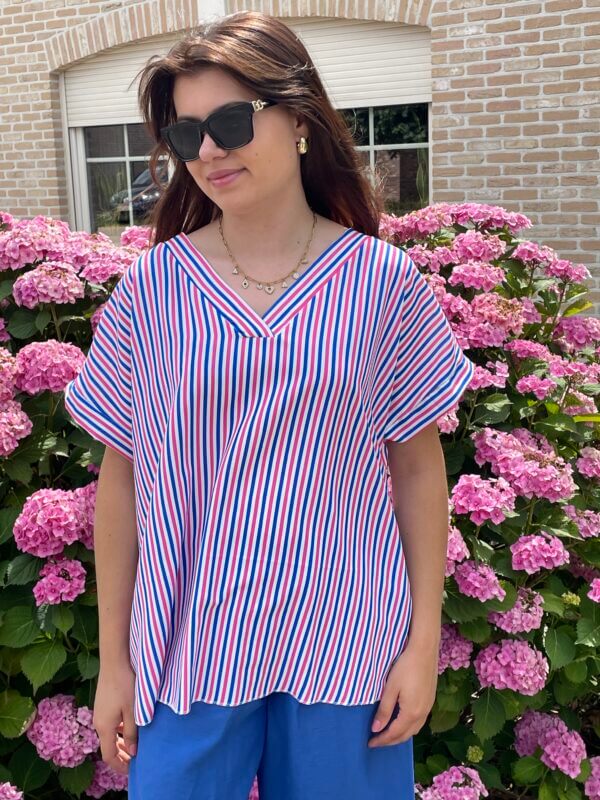 Blouse streepjes roze/blauw - Afbeelding 3