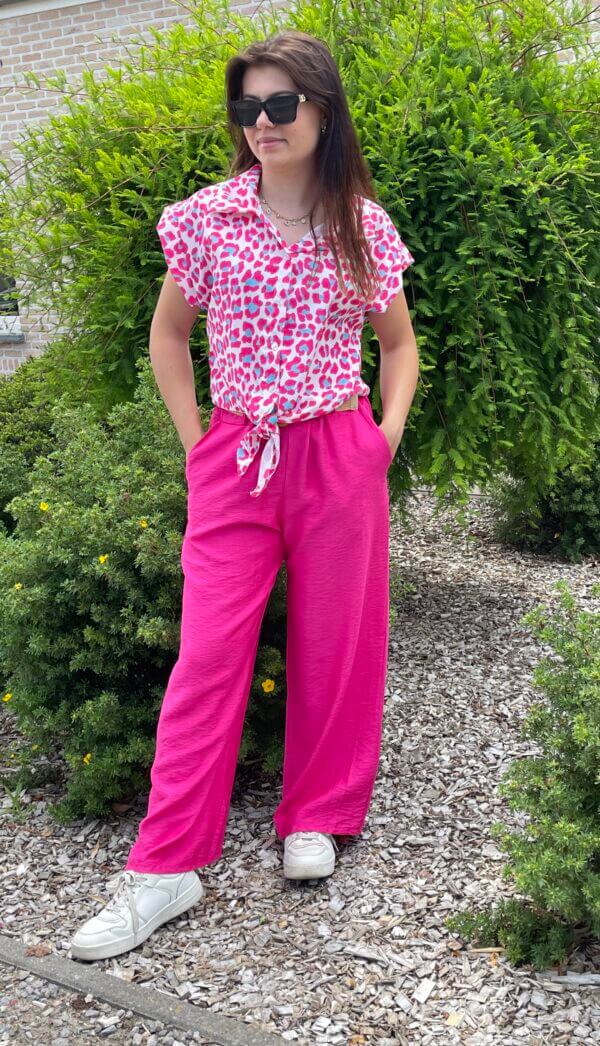 Broek roze met zijzakken en riem - Afbeelding 3