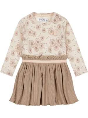 Dirkje meisjes jurk off white taupe bloemetjes -