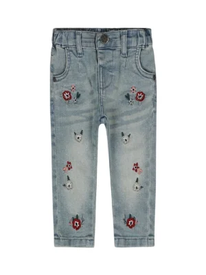 Dirkje meisjes jeans loose fit blauw geborduurde bloemetjes -