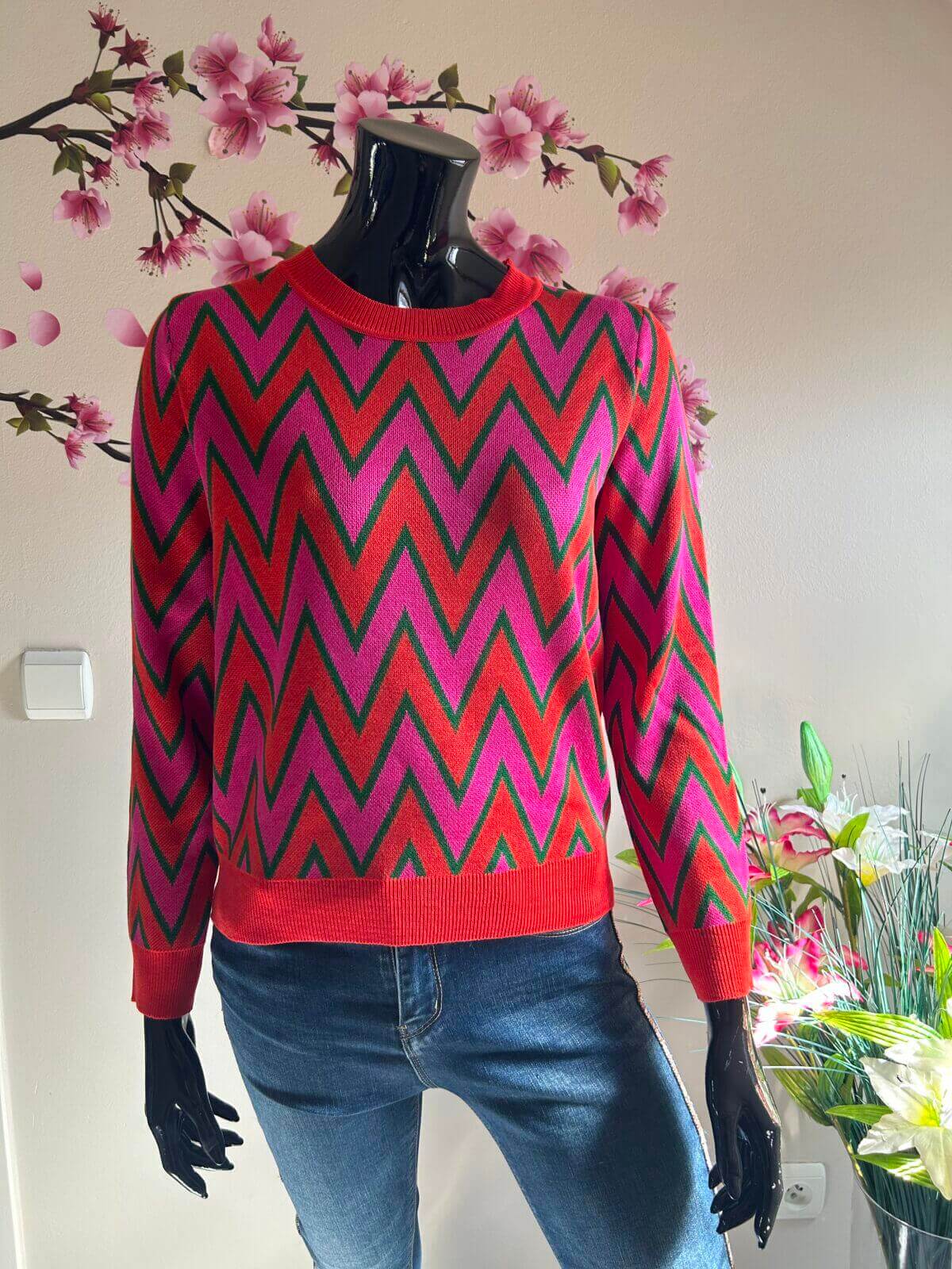 JS Millenium sweater zigzag fushia/oranje