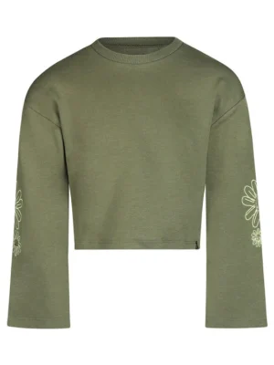 Koko Noko meisjes sweater legergroen dropped shoulder cropped -