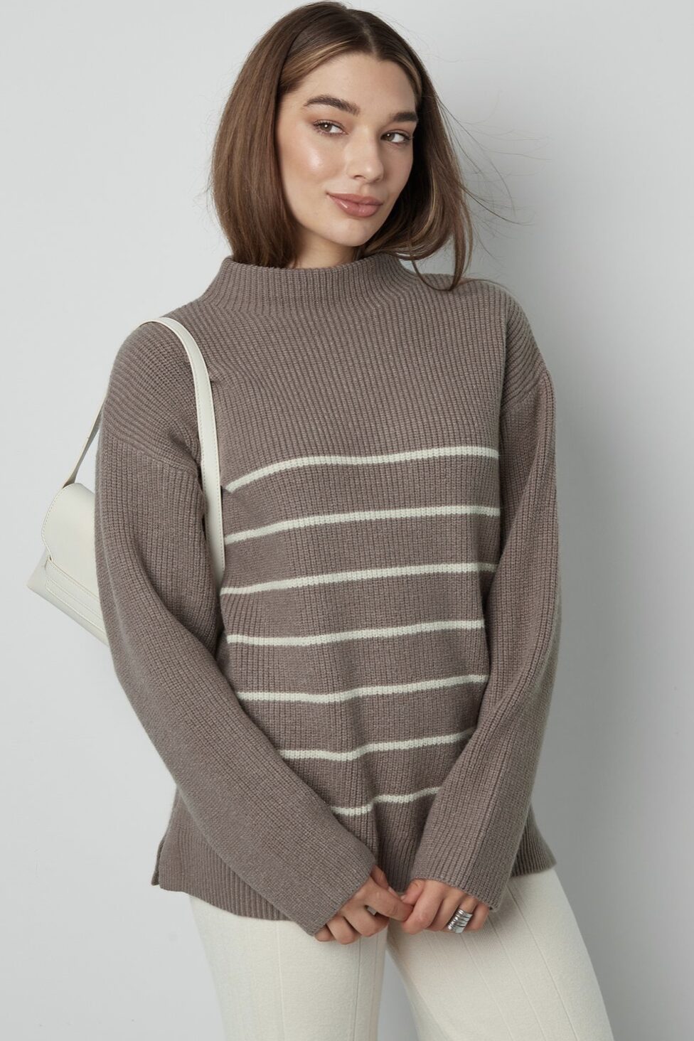 QIXING Damespullover met V-hals en lange mouwen, gebreide trui, V-vorm, gestreept shirt voor dames, wijnrood-wit, L QIXING Damespullover met V-hals en lange mouwen, gebreide trui, V-vorm, gestreept shirt voor dames, wijnrood-wit, L