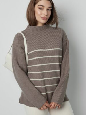 Gebreide katoen vrouwen trui met kraag gestreept ontwerp! Reeds laatste stuk S/M