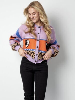 Gebreide wolmix vrouwen cardigan oversized gepatroneerd ontwerp