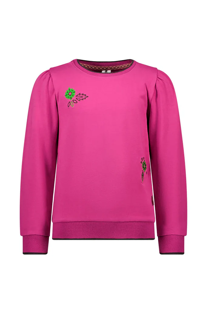 B.Nosy fuchsia sweater met geborduurde bloemenprint Y308-5390 LAATSTE STUK MAAT 116