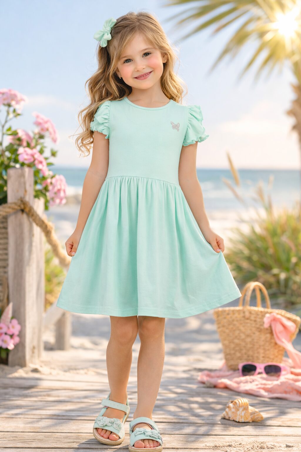 Blue Seven jurk in aqua met glitter hartje!