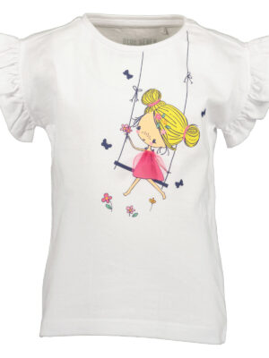 Blue seven t-shirt wit met leuke print en ruches aan de mouwen!