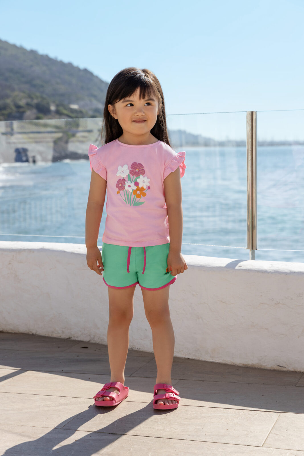 Blue Seven T-shirt roze bloemen en speelse ruches aan de mouwen! - Afbeelding 2