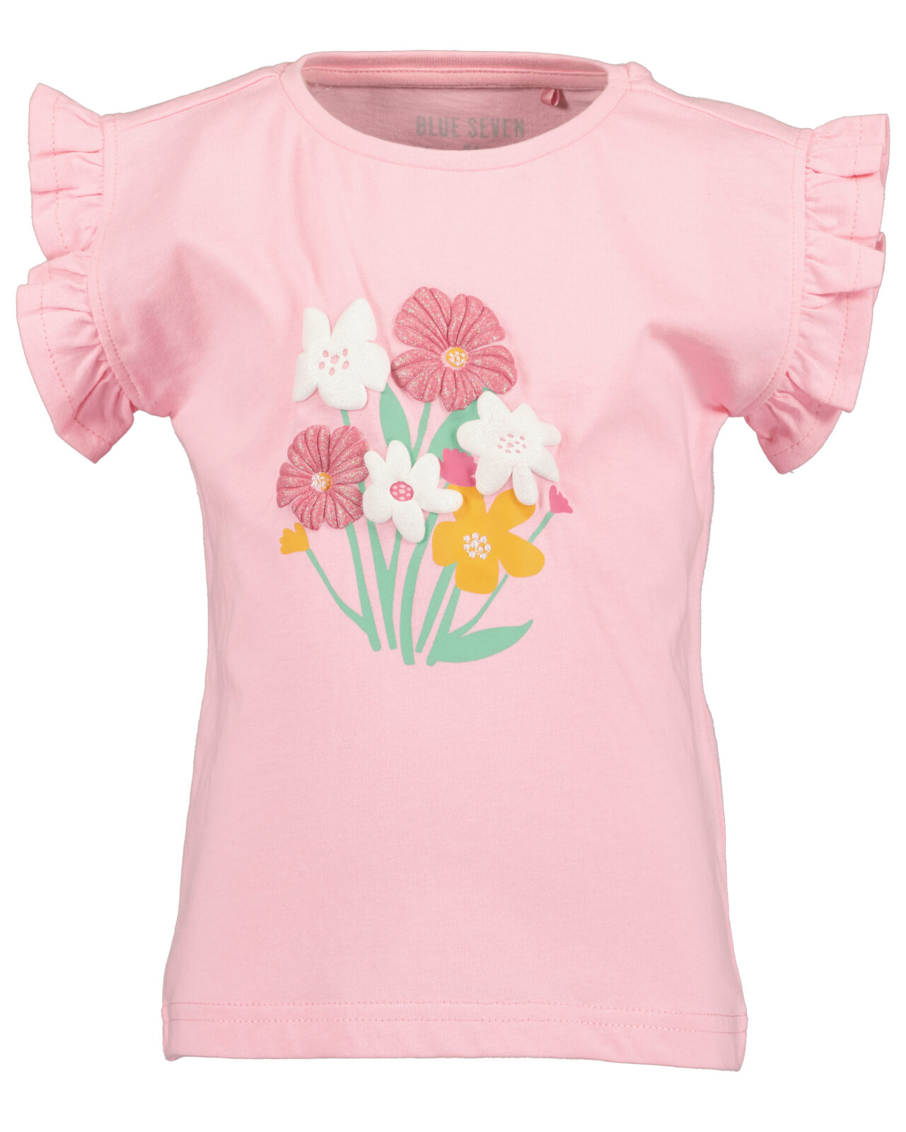 Blue Seven T-shirt roze bloemen en speelse ruches aan de mouwen!