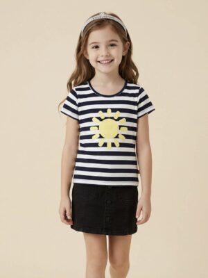 Lemon Beret t-shirt met strepen print zonnebloem