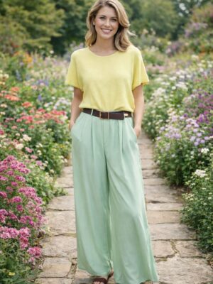 Broek pastelgroen met riem