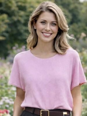 Zachte roze top met ronde hals