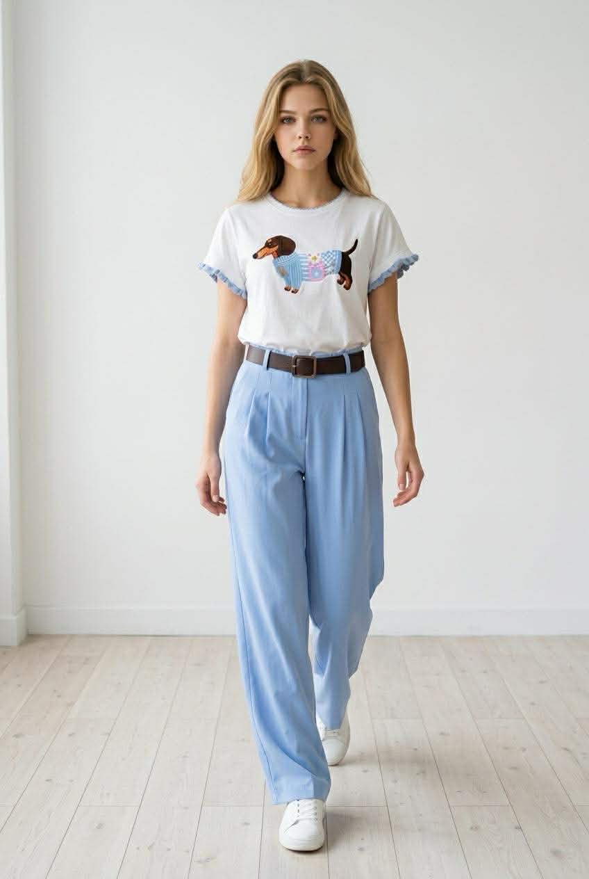 T-shirt met teckelprint - Afbeelding 2