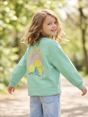 Blue Seven sweater groen met leuke print op achterkant!