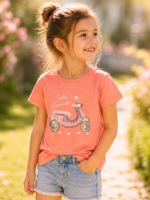 Blue Seven t-shirt in Zalm Roze met scooter