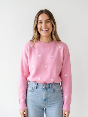 Sweater hartjes roze/wit