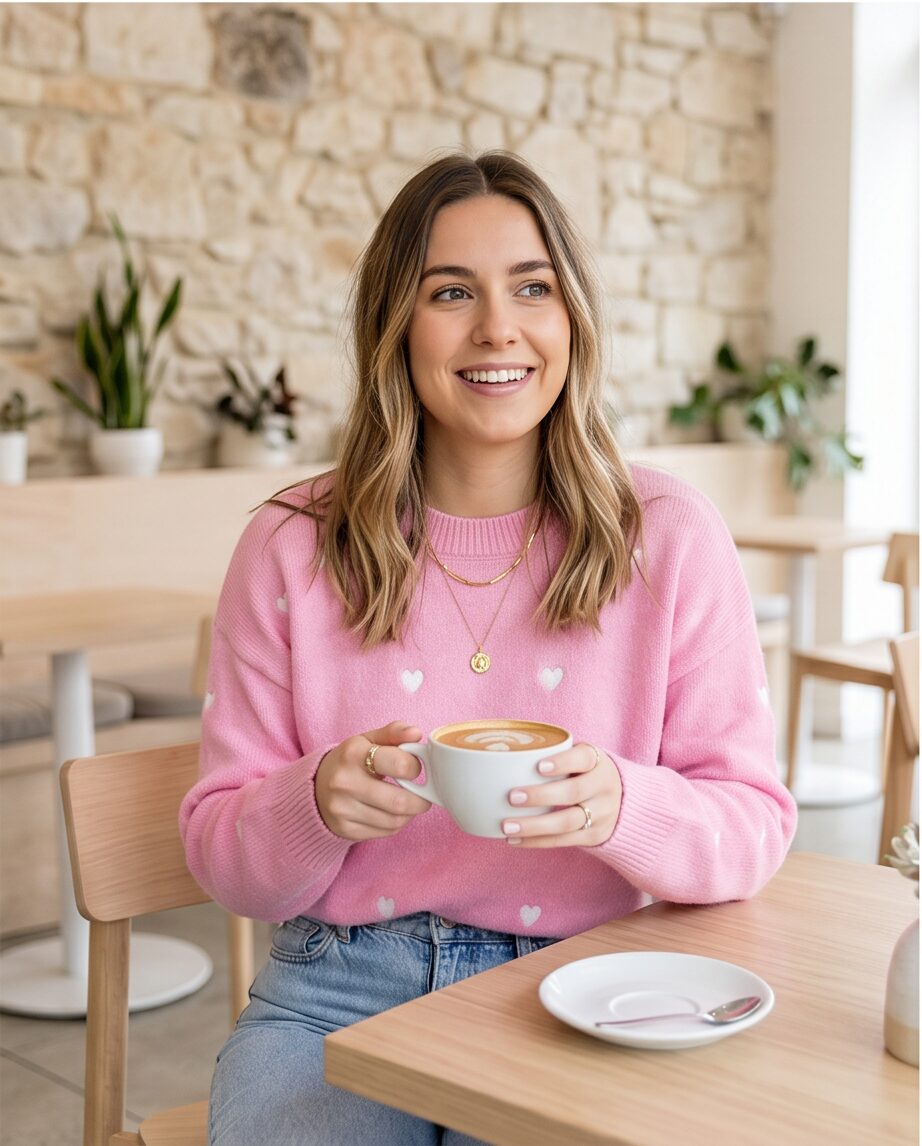 Sweater hartjes roze/wit - Afbeelding 3