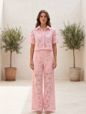 Set Flower roze kant