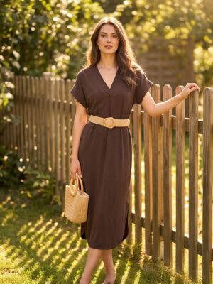 Jurk Molly bruin met riem
