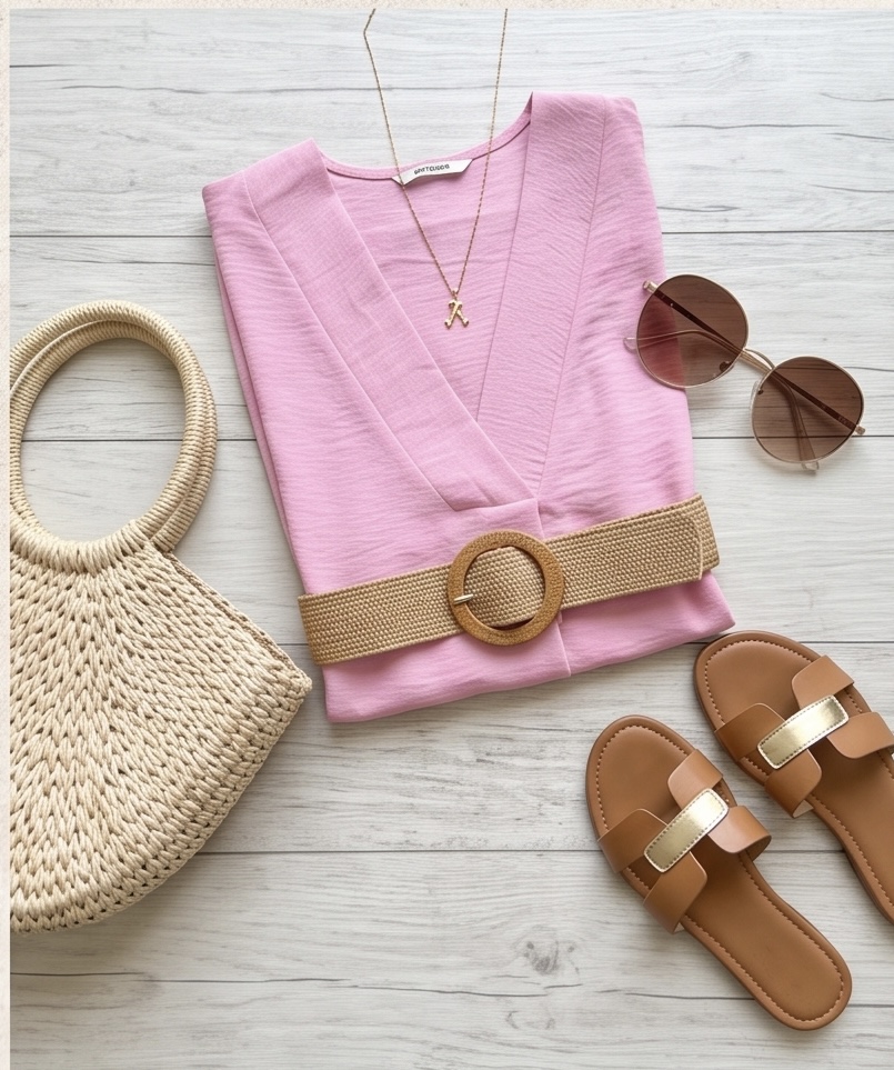Jurk Molly roze met riem - Afbeelding 2