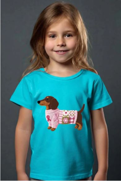 T-shirt turquoise met leuke hond teckel