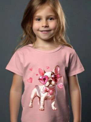 T-shirt roze met schattige Franse buldog