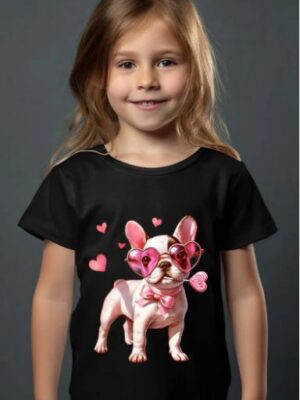 T-shirt zwart met schattige Franse buldog